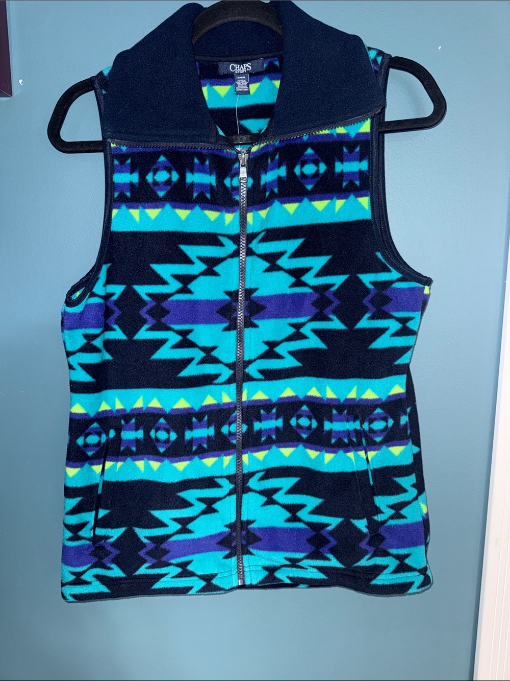 Chaps Blue & Teal Aztec Fleece Vest